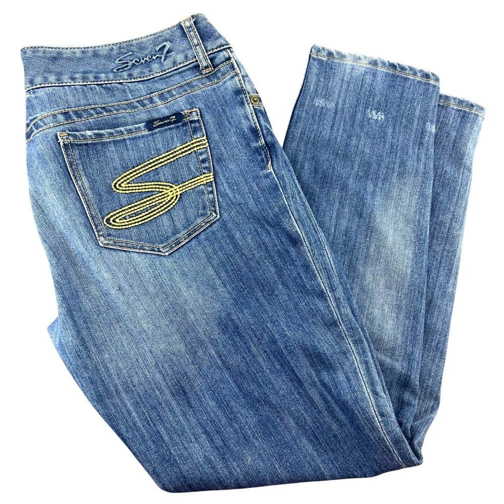 Y2K Seven7‎ Jeans 36x30 Mid Rise Stretch Contrast Stitch Straight Leg